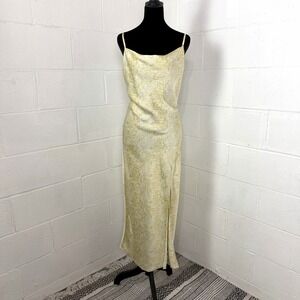 Paper Heart Maxi Slip Dress Size S Butter Yellow Floral Bias Cut Cowl Neck Y2K